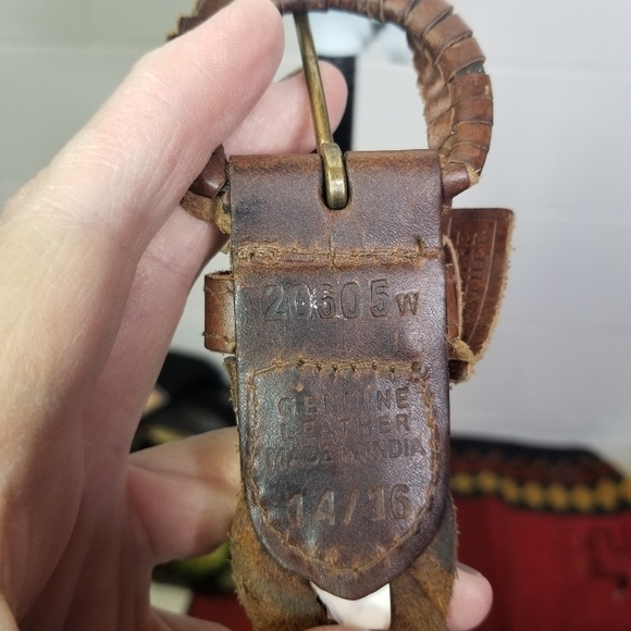 Vtg brown braided Boho Casual Real leather belt main image 4